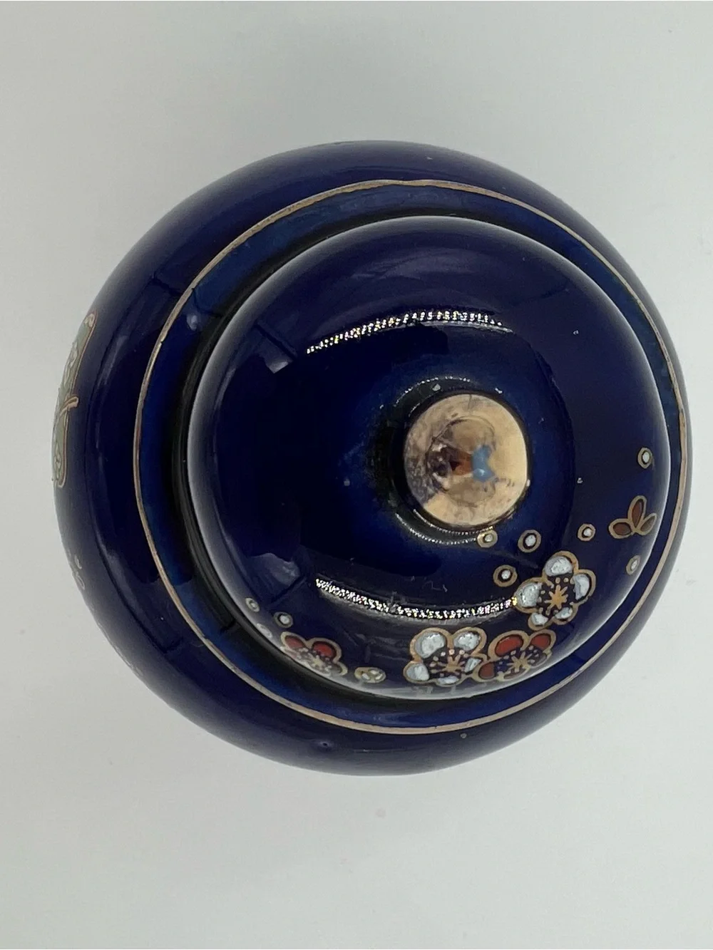 Vintage Sato Gordon Japan Kutani Cobalt Blue Ginger Jar Rickshaw & Flowers 4.5”
